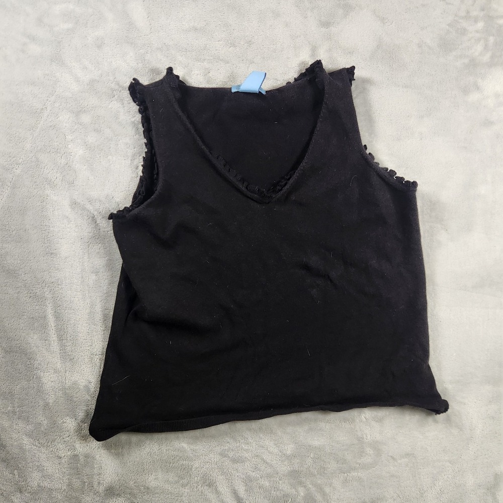Sigrid Olsen Women Black Sleeveless Knit Camisole Ruffle Trim Medium M Capsule